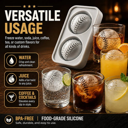 Baseball Ice Mold – Slow‐Melting Silicone Sphere Tray for Whiskey, Cocktails & More ⚾🧊