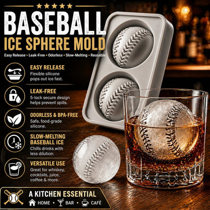 Baseball Ice Mold – Slow‐Melting Silicone Sphere Tray for Whiskey, Cocktails & More ⚾🧊