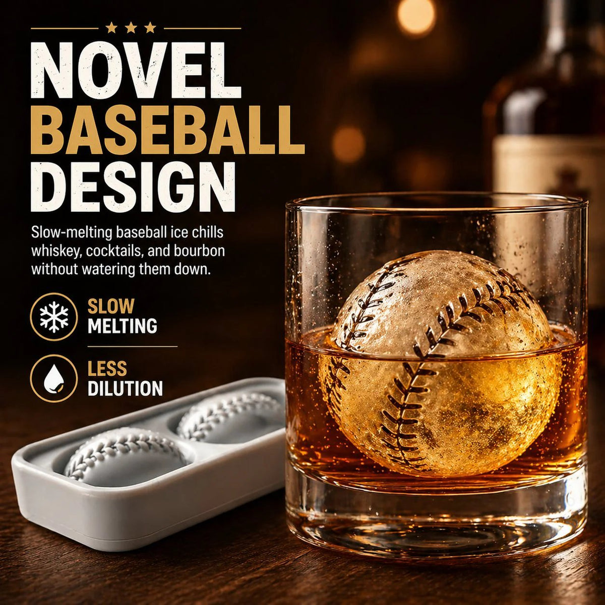 Baseball Ice Mold – Slow‐Melting Silicone Sphere Tray for Whiskey, Cocktails & More ⚾🧊